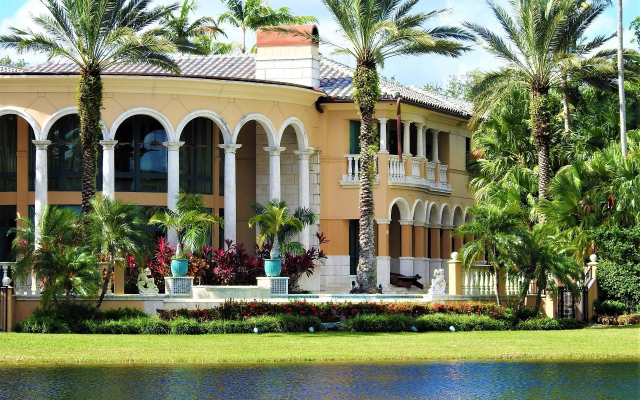 1920x1440 pix. Wallpaper villa, palm trees, water, florida, usa, weston, city
