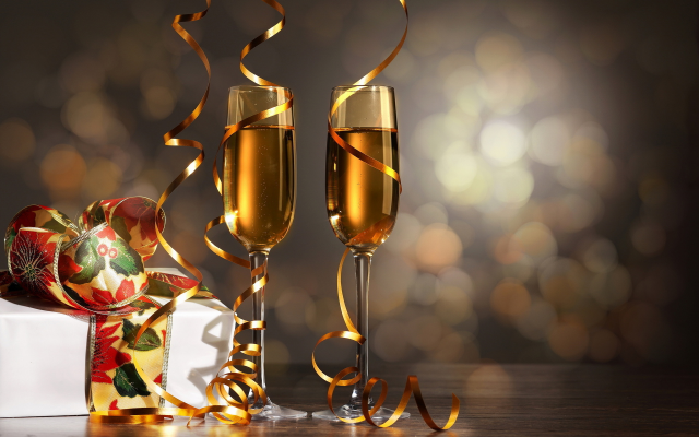 1920x1200 pix. Wallpaper holidays, new year, glasses, champagne, serpentine, bokeh, christmas