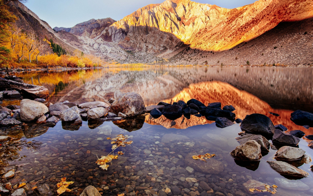 3840x2160 pix. Wallpaper lake, autumn, lake convict, mount morrison, nature, usa, california, reflection