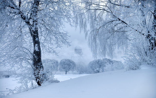 2000x1252 pix. Wallpaper nature, winter, snow, tree, chirch
