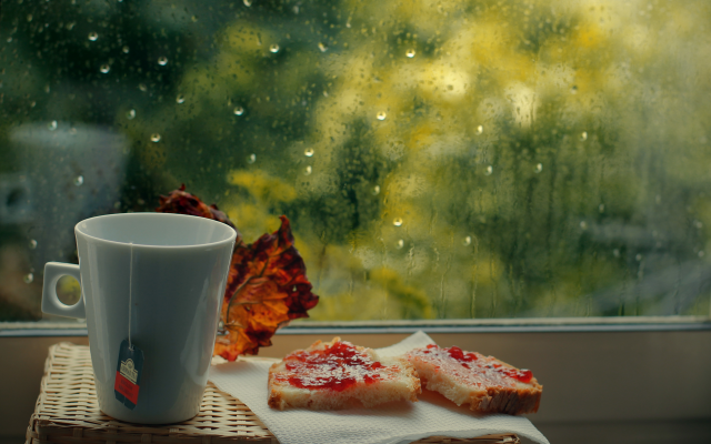 4601x3067 pix. Wallpaper window, cup, food, emotions, rain