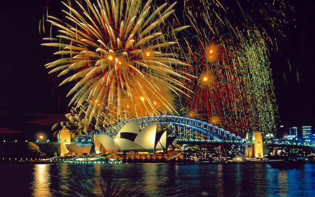 1920x1200 pix. Wallpaper australia, city, water, bridge, night, lights, salute, sydney
