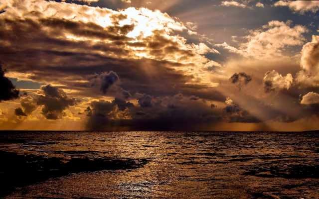 2000x1228 pix. Wallpaper sea, clouds, sun rays, nature