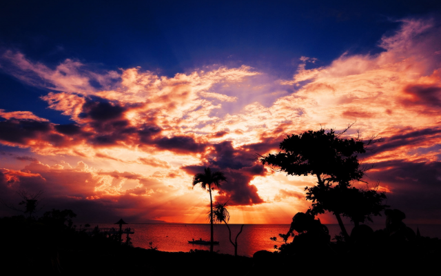 2560x1440 pix. Wallpaper sunset, ocean, evening, clouds, nature