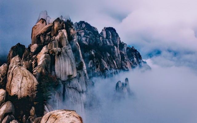 2201x1467 pix. Wallpaper nature, mountains, morning, fog, clouds, south korea