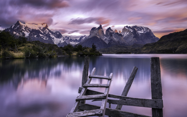 2100x1315 pix. Wallpaper Torres del Paine, clouds, Chile, nature, landscape, lake, mountain, sunrise, calm, summer, water