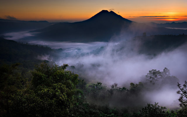 2700x1690 pix. Wallpaper Bali, Indonesia, nature, landscape, mist, mountain, valley, volcanoes, forest, sunrise