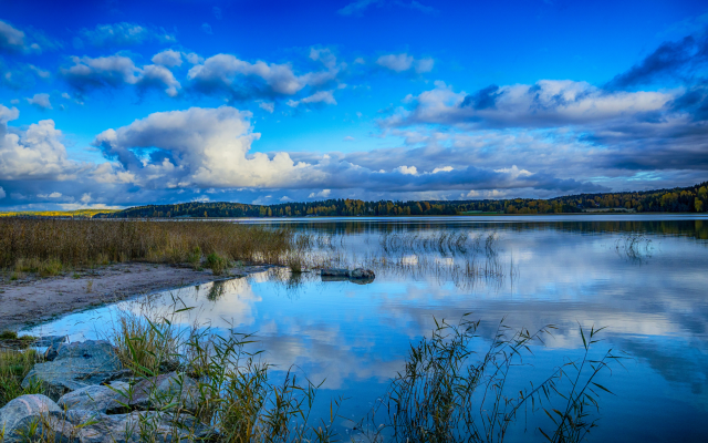 2600x1500 pix. Wallpaper finland, lake, sky, clouds, nature