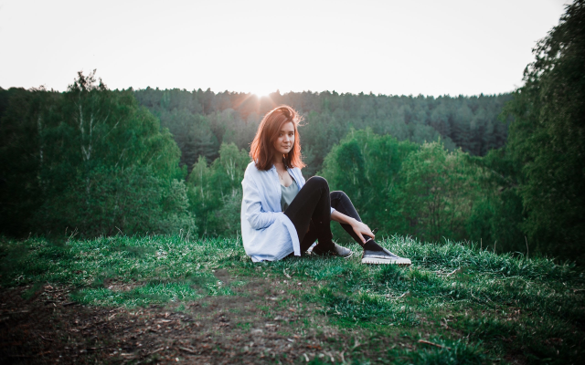 2560x1707 pix. Wallpaper girl, women, forest, outdoors, redhead
