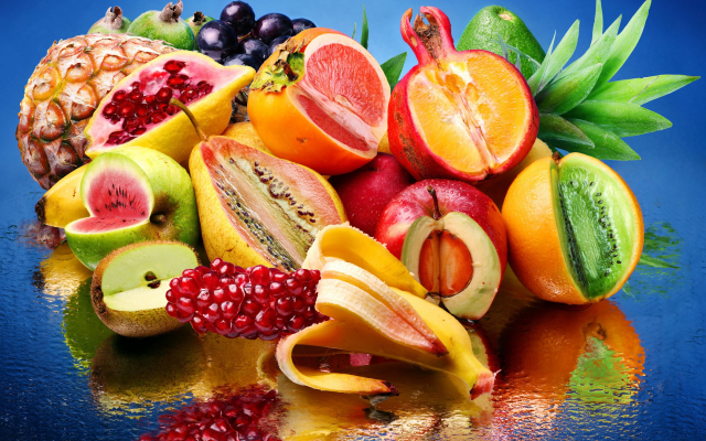 2314x1599 pix. Wallpaper fruit, colorful, food, kiwi, pineapple, grapes, mango, apple, banana, pomegranate
