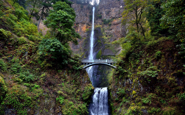 5995x4000 pix. Wallpaper benson footbridge, multnomah falls, oregon, waterfall, bridge, nature, 