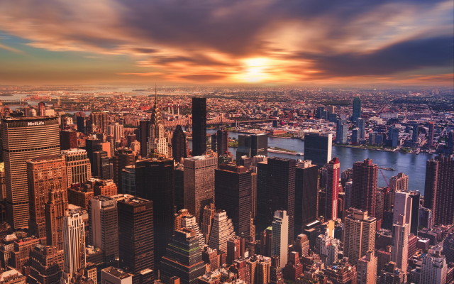 3840x2400 pix. Wallpaper new york, sunset, panorama, city, usa, skyscrapers, sunset