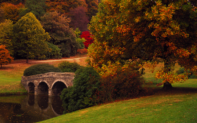 3800x2539 pix. Wallpaper stourhead, stourton, england, autumn, park, bridge, nature, tree