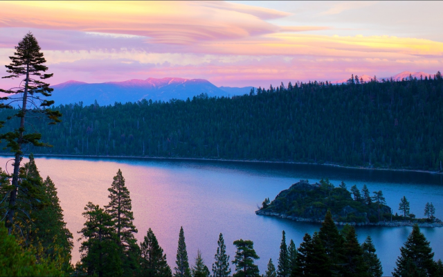 1920x1080 pix. Wallpaper lake tahoe, lake, usa, nature, landscape, river, forests, island, dawn, morning