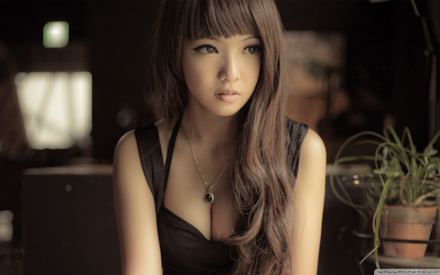 1920x1080 pix. Wallpaper asian, black dresses, brunette, lips, cleavage