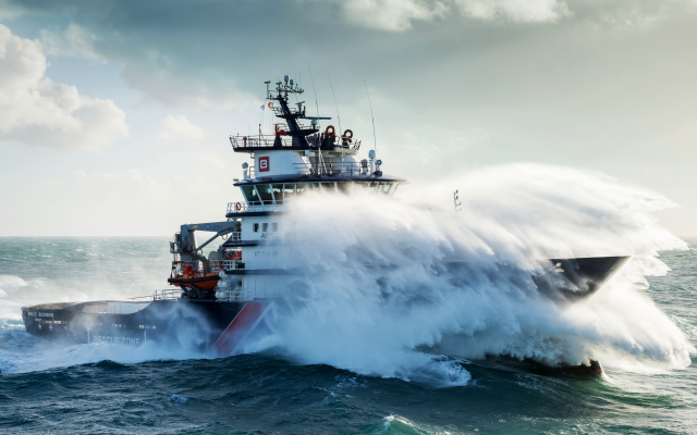 4000x2250 pix. Wallpaper sea, storm, ship, waves, french navy, emergency towing vessel, abeille bourbon, brittany, france