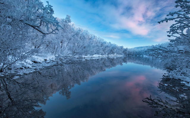 1920x1280 pix. Wallpaper winter, river, nature, snow, frost