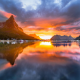 landscape, nature, midnight, Sun, sky, Norway, summer, fjord, village, mountain, island, clouds, sea wallpaper
