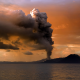 volcano, eruption, clouds, sunset, sea, nature wallpaper