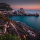 sunset, Italy, sea, coast, turquoise, water, rocks, calm, nature, landscape wallpaper