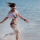 women, sea, running, smile, water, belly wallpaper