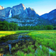 Yosemite National Park, waterfall, river, grass, mountains, nature, landscape wallpaper