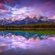 Canada, sunrise, lake, mountains, forest, nature, landscape, reflections wallpaper