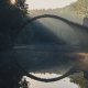 bridge, light trails, river, nature wallpaper
