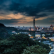 Taipei 101, Taiwan, architecture, cityscape, evening, clouds, skyscrapers, hill wallpaper