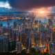 Hong Kong, city, Victoria Harbour, morning, sunrise, skyscrapers wallpaper