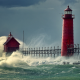 lighthouse, sea, coast, waves wallpaper