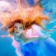 women, redhead, dress, underwater, colorful wallpaper