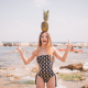 women, pineapple, swimsuit, sea, beach wallpaper