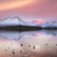 nature, landscapes, calm, lakes, mountains, clouds, snowy peaks, pink, white, cold, water, winter wallpaper
