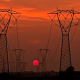 sunset, transmission tower power lines wallpaper