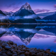 milford sound, new zealand, fjord, snowy peak, water, reflection, sunrise, clouds, nature, landscape wallpaper