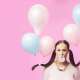 bubble gum, women, balloons, ponytail, brunette wallpaper