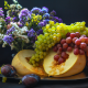 melon, grapes, plum, fruits, food, flowers, bouquet wallpaper