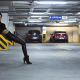 women, model, Black clothes, high heels, parking lot wallpaper