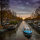 amsterdam, canal, boat, netherlands, city, evening wallpaper