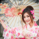 umbrella, women, asian, model, brunette, smiling, kimono wallpaper