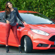 ford fiesta, women with cars, red car, ford, cars. smiling, brunette wallpaper
