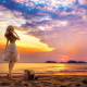 sunset, beach, ocean, women, blonde, doll, white dress, sea, nature wallpaper