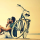couple, women, men, hugg, love, emotions, bicycle wallpaper