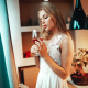 women, wine glass, white dress, standing, juicy lips wallpaper