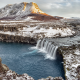 thjofafoss, iceland, mountain, rocks, river, waterfall, winter, snow, nature wallpaper