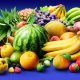fruits, watermelon, banana, orange, melon, grapes, strawberry, pineapple, food wallpaper