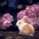 hydrangea, rabbit, baby, flowers, animals wallpaper