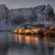 reine, village, lofoten, norway, rocks, twilight, sea, bay, winter, mountains, snow wallpaper