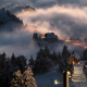 landscape, nature, Switzerland, sunset, snow, village, train, mist, trees, winter, lights, hill wallpaper